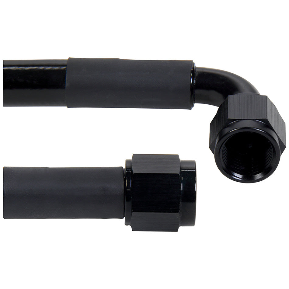 AN Hose Assembly - 36 in Long - 6 AN Hose - 6 AN Straight to 6 AN 90 Degree Female - Braided Stainless - Black Plastic Coated - PTFE - Black Fittings - Each