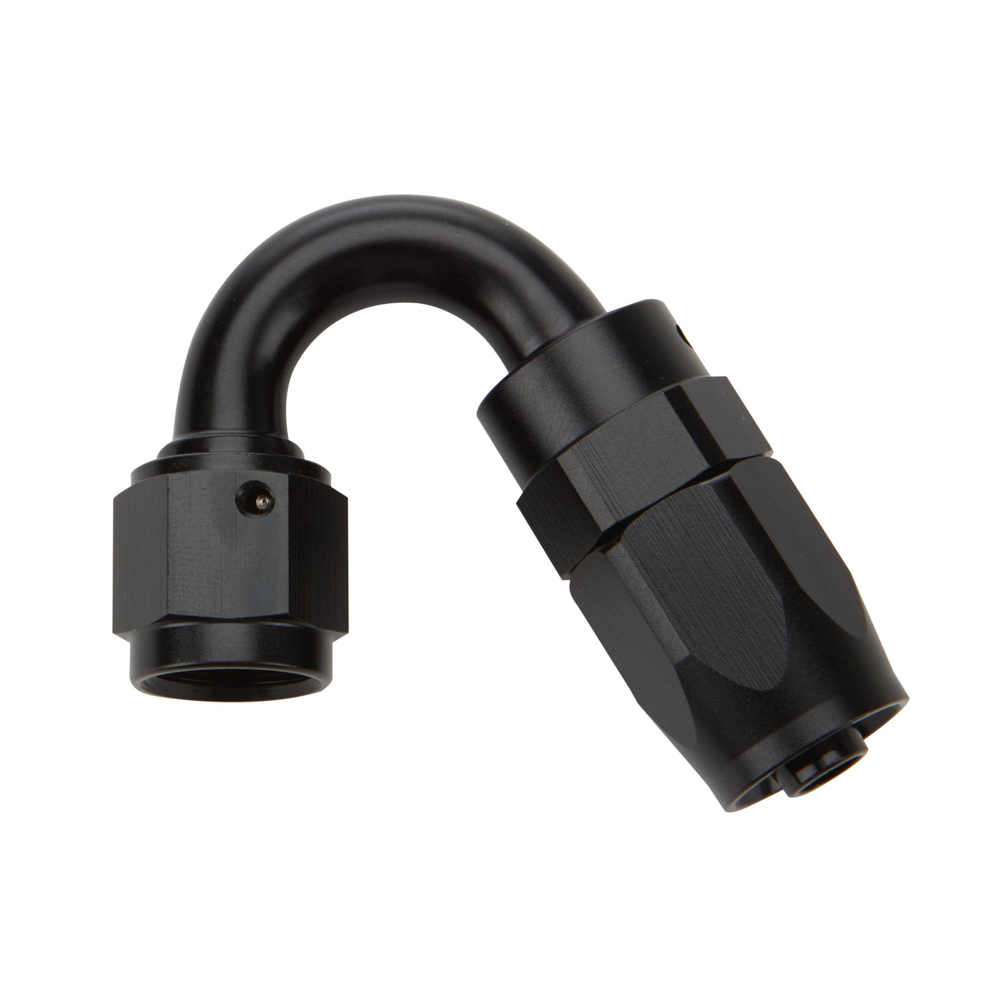 Fitting - Hose End - 150 Degree - 12 AN Hose to 12 AN Female Swivel - Aluminum - Black Anodized - Each