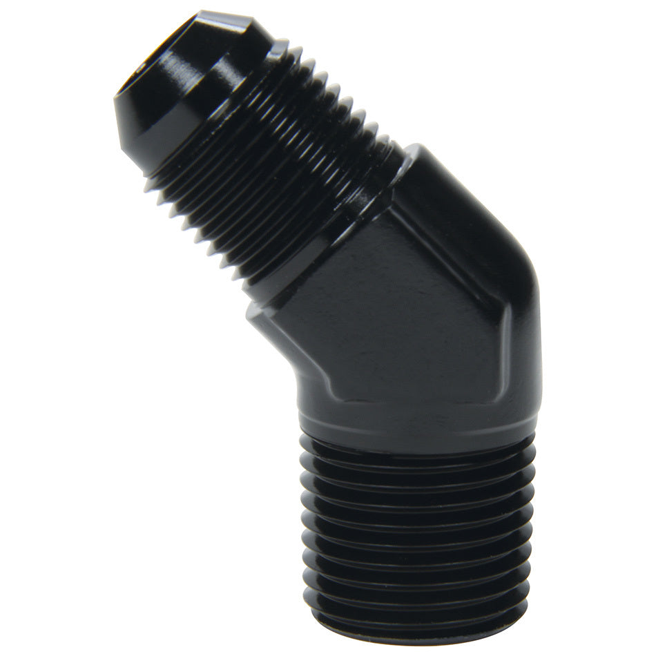 Fitting - Adapter - 45 Degree - 8 AN Male to 1/2 in NPT Male - Aluminum - Black Anodized - Each