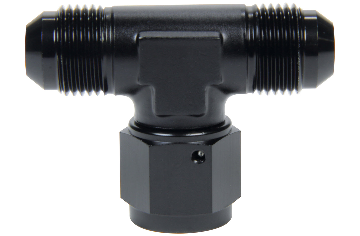 Fitting - Adapter Tee - 8 AN Female Swivel x 8 AN Male x 8 AN Male - Aluminum - Black Anodized - Each