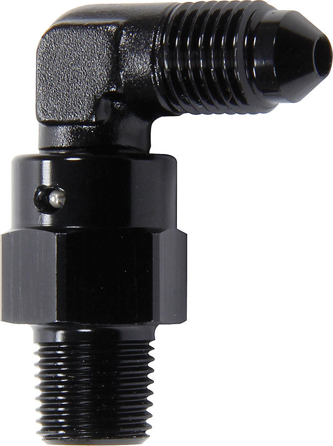 Fitting - Adapter - 90 Degree - 3 AN Male to 1/8 in NPT Male Swivel - Aluminum - Black Anodized - Each