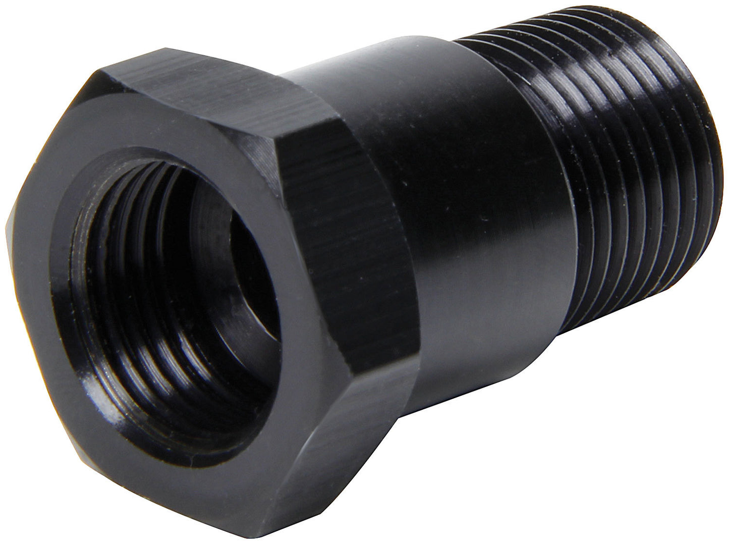 Fitting - Adapter - Straight - 5/8-18 in Female to 3/8 in NPT Male - Aluminum - Black Anodized - Mechanical Temperature Gauges - Each