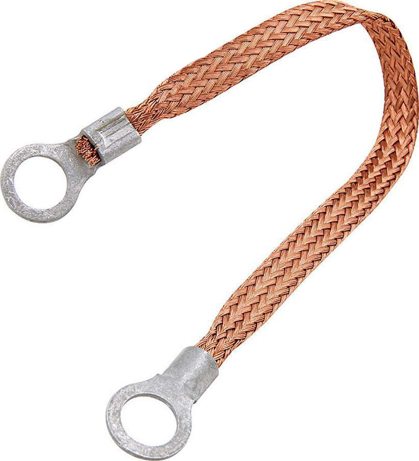 Ground Strap - Flat Braided - 12 Gauge - 6 in Long - 5/16 in Wide - 1/4 in Ring Terminals - Braided Copper - Natural - Each