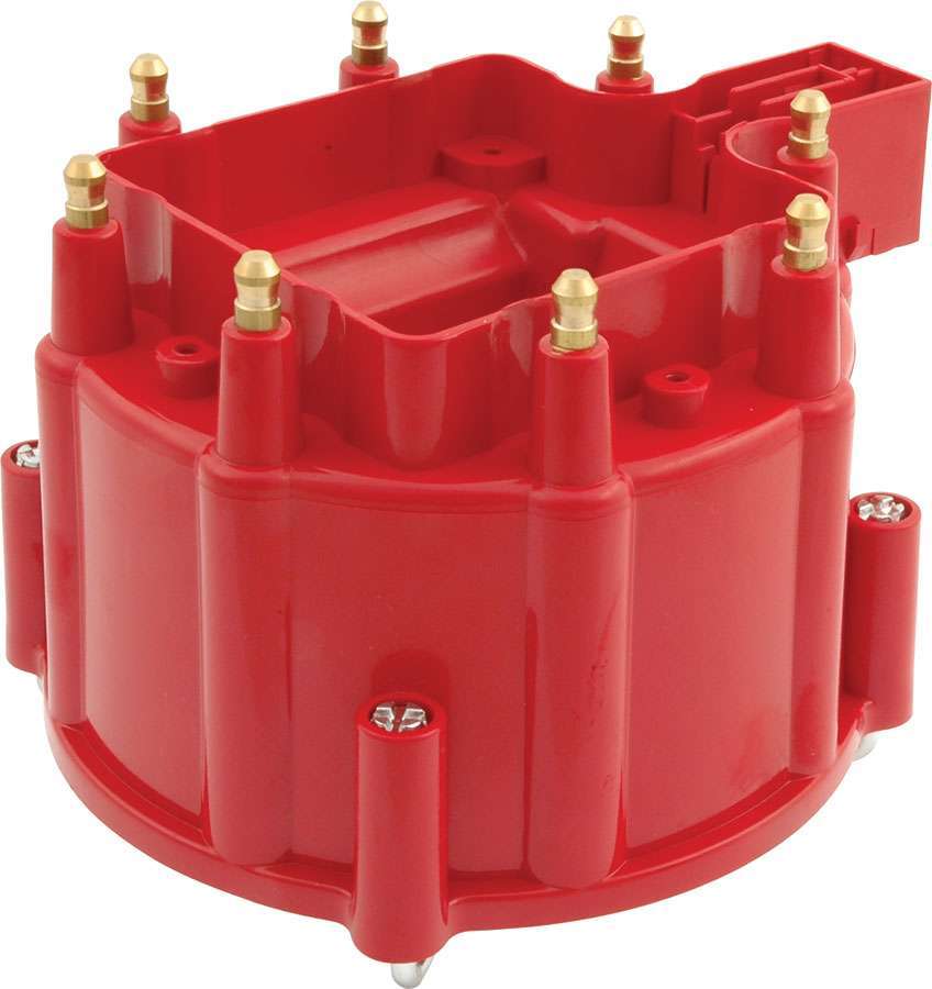 Distributor Cap - HEI Style Terminals - Brass Terminals - Twist Lock - Red - Non-Vented - GM HEI V8 - Each