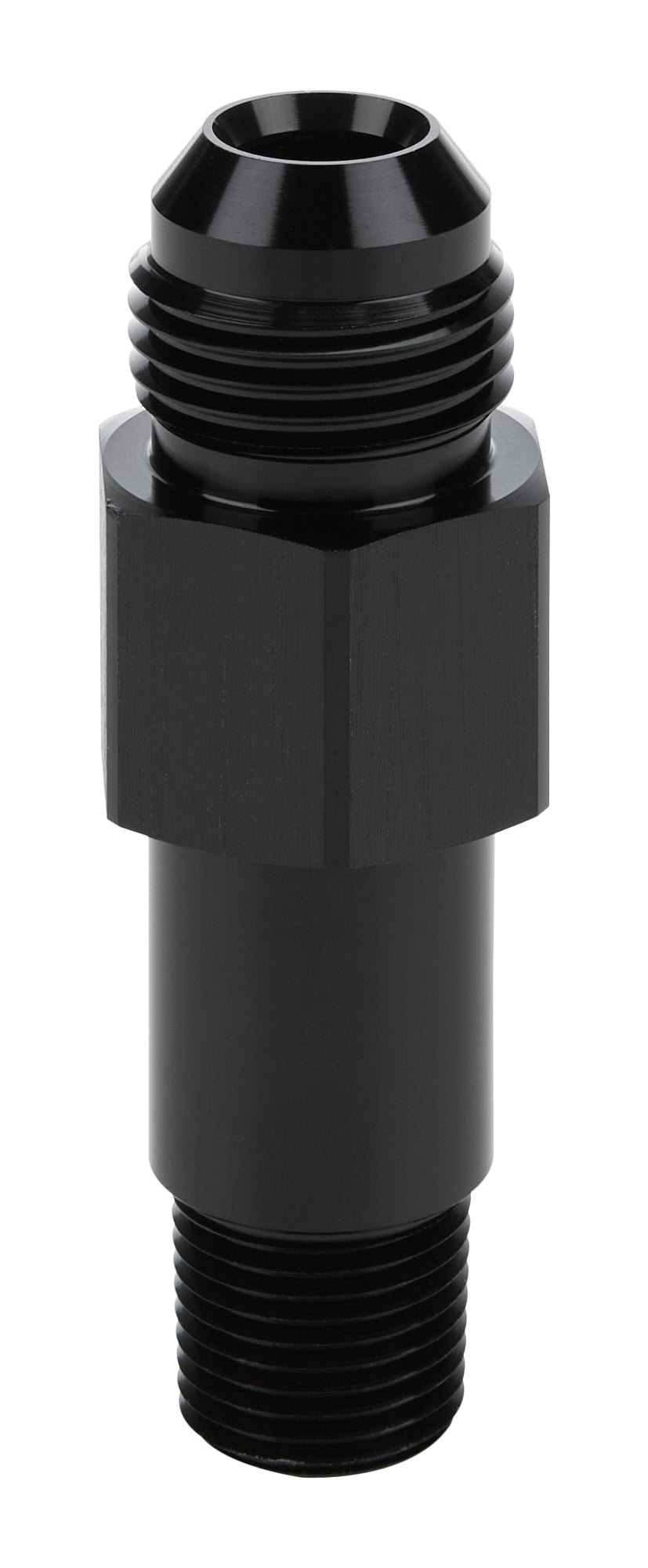 Extended Oil Inlet - Straight - 10 AN Male to 3/8 in NPT Male - 3 in Long - Aluminum - Black Anodized - Each