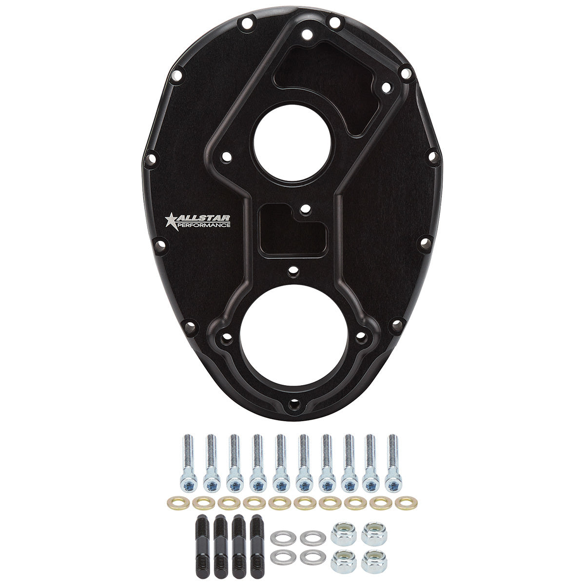 Timing Cover - 1-Piece - Camshaft Drive - Aluminum - Black Anodized - Raised Camshaft - Small Block Chevy - Sprint Car - Each