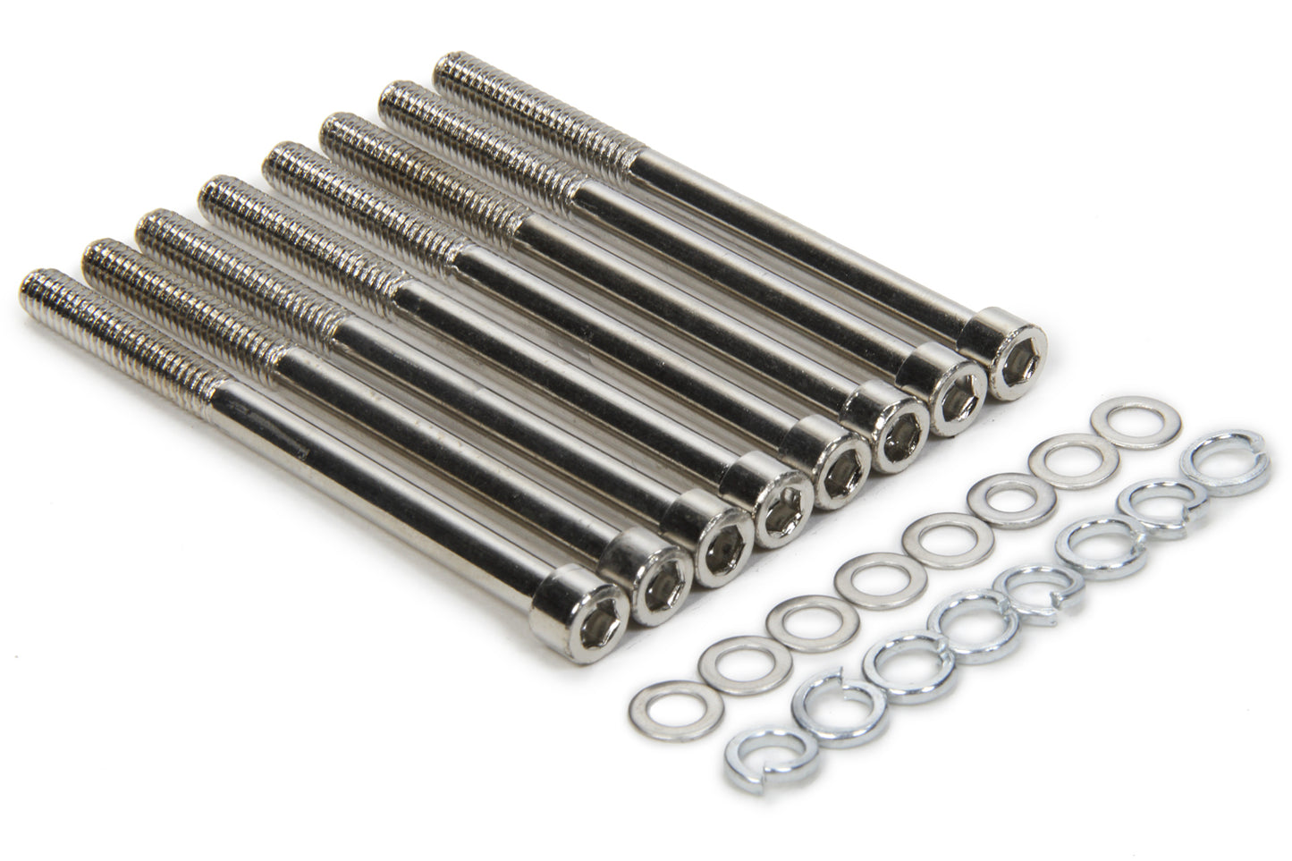 Valve Cover Fastener - Bolt - 1/4-20 in Thread - 3-3/4 in Long - Allen Head - Lock Washers Included - Steel - Chrome - Tall - Small Block Chevy - Set of 8