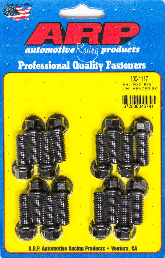 Header Bolt - 3/8-16 in Thread - 0.875 in Long - Hex Head - Chromoly - Black Oxide - Universal - Set of 16