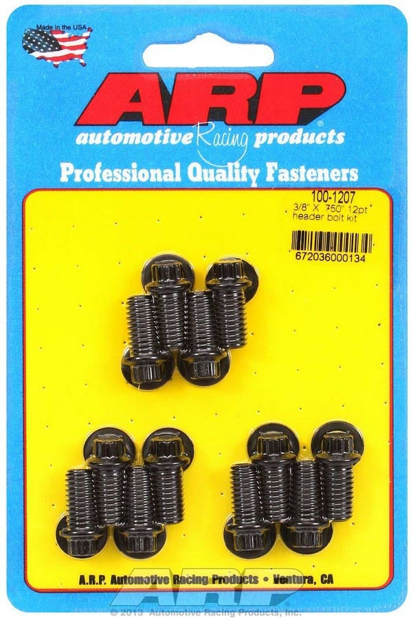 Header Bolt - 3/8-16 in Thread - 0.75 in Long - 12 Point Head - Chromoly - Black Oxide - Universal - Set of 12