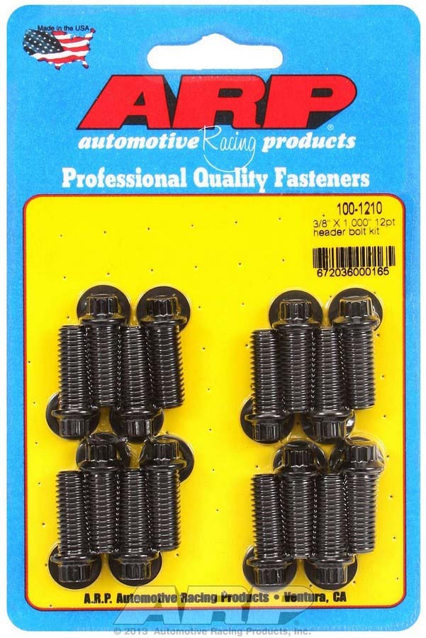 Header Bolt - 3/8-16 in Thread - 1 in Long - 12 Point Head - Chromoly - Black Oxide - Universal - Set of 16