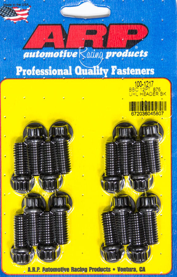 Header Bolt - 3/8-16 in Thread - 0.875 in Long - 12 Point Head - Chromoly - Black Oxide - Universal - Set of 16