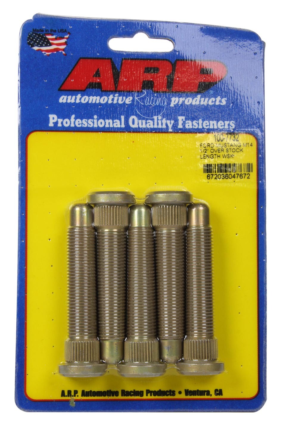 Wheel Stud - 14 mm x 1.50 Thread - 2.935 in Long - 0.625 in Knurl - Chromoly - Cadmium - Set of 5