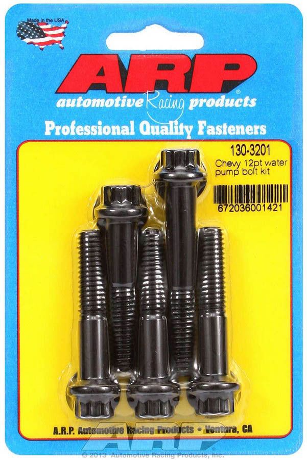 Water Pump Bolt Kit - 12 Point Head - Washers Included - Chromoly - Black Oxide - Long Water Pump - Chevy V8 - Kit