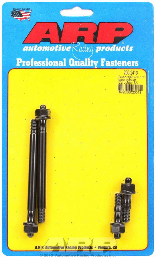 Carburetor Stud - 5/16-18 and 5/16-24 in Thread - 1.7 / 4.4 in Long - Hex Nuts - Drilled - Chromoly - Black Oxide - Quadrajet - Kit