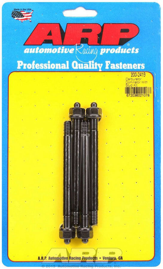 Carburetor Stud - 5/16-18 and 5/16-24 in Thread - 4.4 in Long - Hex Nuts - Chromoly - Black Oxide - Set of 4