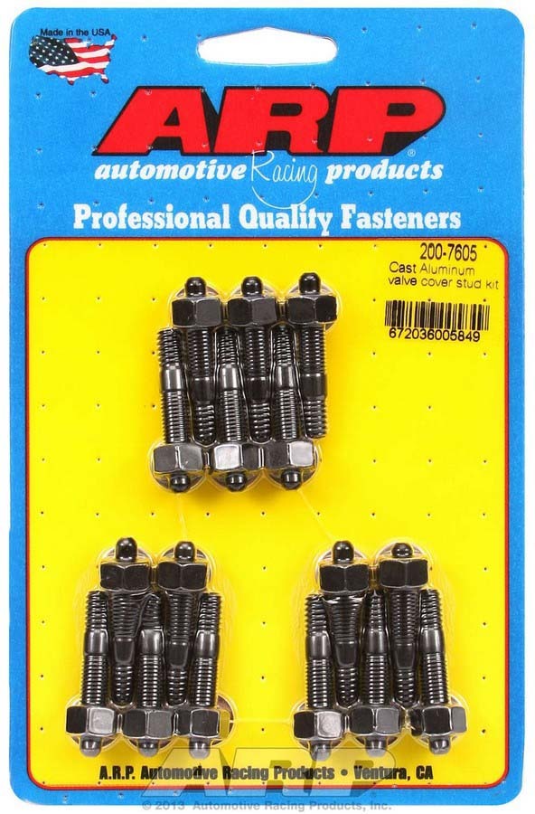 Valve Cover Fastener - Stud - 1/4-20 in Thread - 1.500 in Long - Hex Nuts - Chromoly - Black Oxide - Set of 16