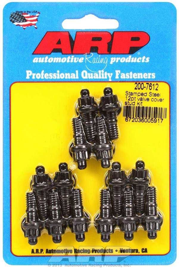 Valve Cover Fastener - Stud - 1/4-20 in Thread - 1.170 in Long - 12 Point Nuts - Chromoly - Black Oxide - Set of 14