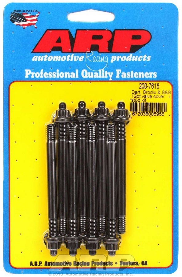 Valve Cover Fastener - Stud - 1/4-20 in Thread - 3.500 in Long - 12 Point Nuts - Chromoly - Black Oxide - Set of 8