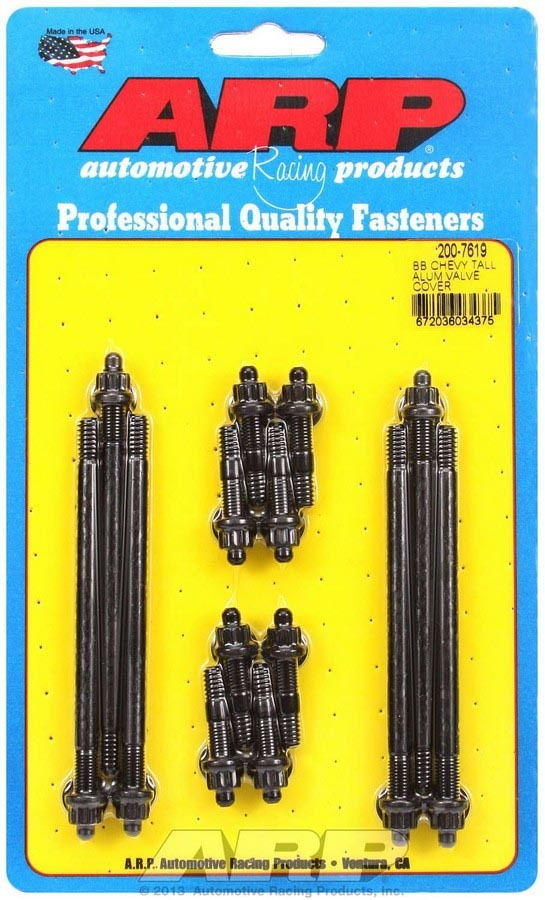 Valve Cover Fastener - Stud - 1/4-20 in Thread - 1.500 / 4.500 in Long - 12 Point Nuts - Chromoly - Black Oxide - Set of 14