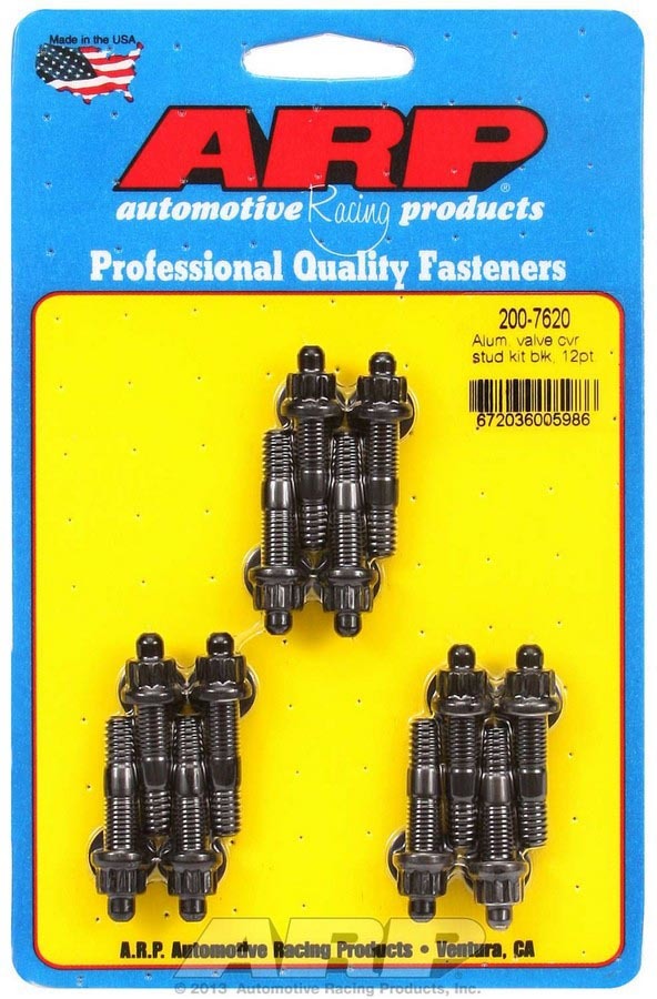 Valve Cover Fastener - Stud - 1/4-20 in Thread - 1.500 in Long - 12 Point Nuts - Chromoly - Black Oxide - Set of 12