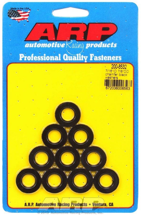 Flat Washer - Special Purpose - Chamfered - 0.438 in ID - 0.875 in OD - 0.120 in Thick - Chromoly - Black Oxide - Set of 10