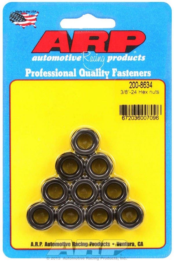 Nut - 3/8-24 in Thread - 9/16 in Hex Head - Chromoly - Black Oxide - Universal - Set of 10