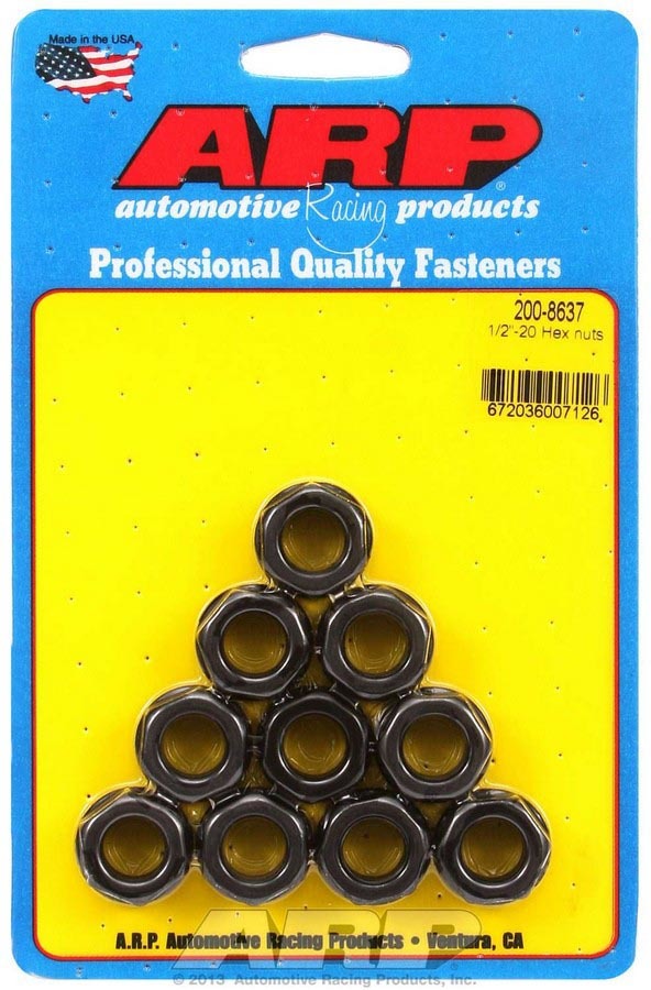 Nut - 1/2-20 in Thread - 3/4 in Hex Head - Chromoly - Black Oxide - Universal - Set of 10