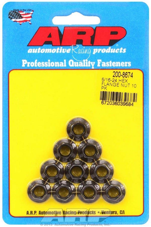 Nut - Locking - 5/16-24 in Thread - 3/8 in Hex Head - Serrated Flange - Chromoly - Black Oxide - Set of 10
