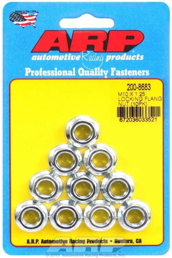 Nut - Locking - 10 mm x 1.25 in Thread - 12 mm Hex Head - Serrated Flange - Steel - Cadmium - Set of 10