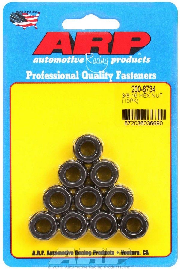Nut - 3/8-16 in Thread - 9/16 in Hex Head - Chromoly - Black Oxide - Universal - Set of 10