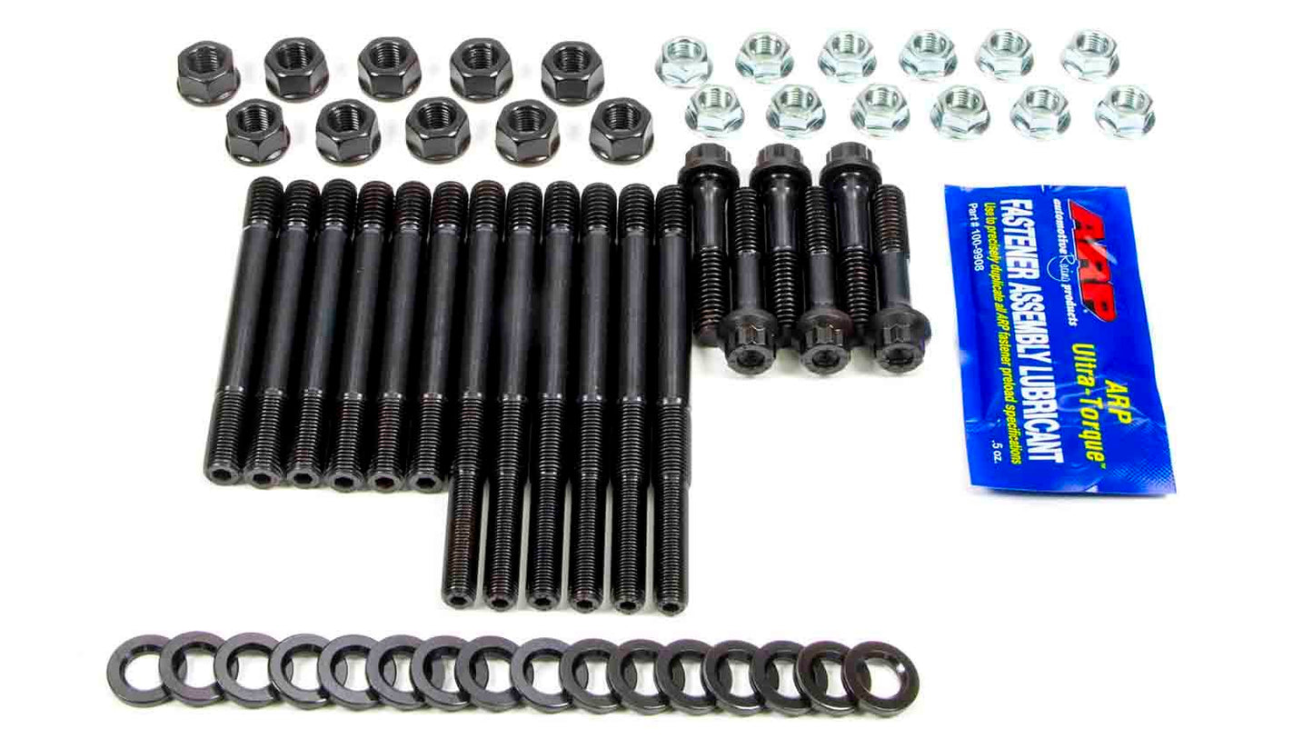 Main Stud Kit - Hex Nuts - 4-Bolt Mains - Chromoly - Black Oxide - Splayed Caps / Windage Tray - Small Block Chevy - Kit