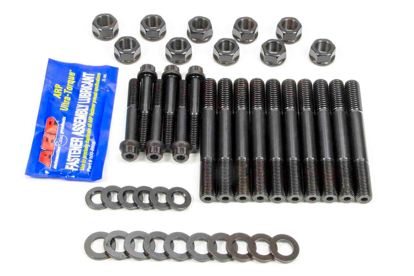 Main Stud Kit - 1/2 in Studs - Hex Nuts - 4-Bolt Mains - Chromoly - Black Oxide - R Block - Small Block Ford - Kit