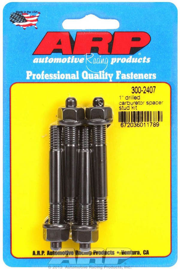 Carburetor Stud - Pro Series - 5/16-18 and 5/16-24 in Thread - 2.7 in Long - Hex Nuts - Drilled - Chromoly - Black Oxide - Set of 4