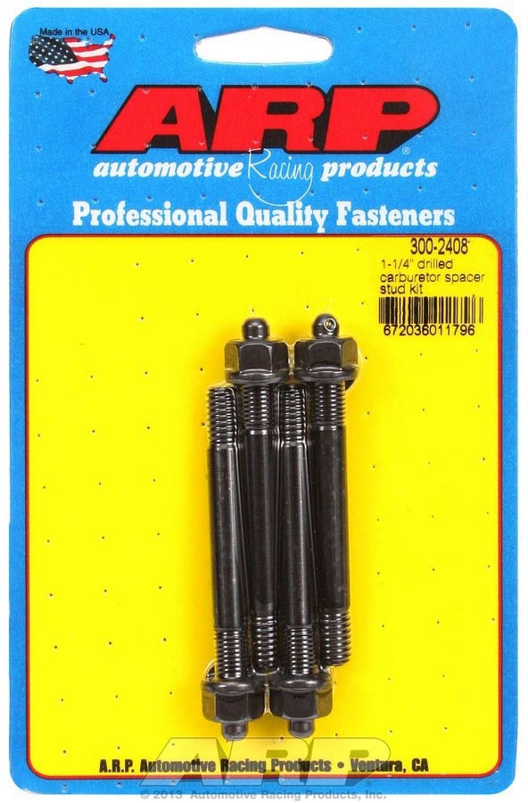 Carburetor Stud - Pro Series - 5/16-18 and 5/16-24 in Thread - 3.2 in Long - Hex Nuts - Drilled - Chromoly - Black Oxide - 1-1/4 in Moroso Spacer - Set of 4