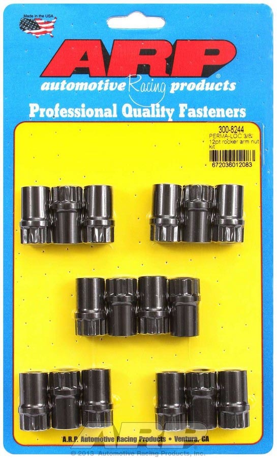 Rocker Arm Nut - 3/8-24 in Thread - 0.600 in Shank Diameter - 1.200 in Long - Chromoly - Black Oxide - Aluminum Rockers - Set of 16