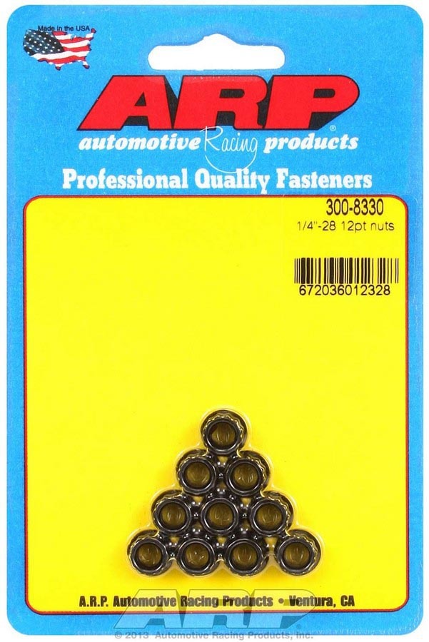 Nut - 1/4-28 in Thread - 5/16 in 12 Point Head - Chromoly - Black Oxide - Universal - Set of 10
