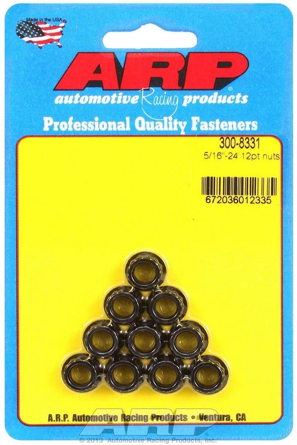 Nut - 5/16-24 in Thread - 3/8 in 12 Point Head - Chromoly - Black Oxide - Universal - Set of 10