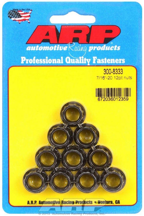 Nut - 7/16-20 in Thread - 1/2 in 12 Point Head - Chromoly - Black Oxide - Universal - Set of 10