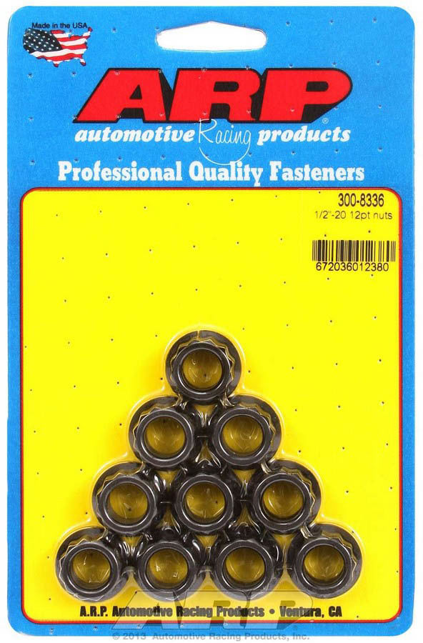 Nut - 1/2-20 in Thread - 5/8 in 12 Point Head - Chromoly - Black Oxide - Universal - Set of 10