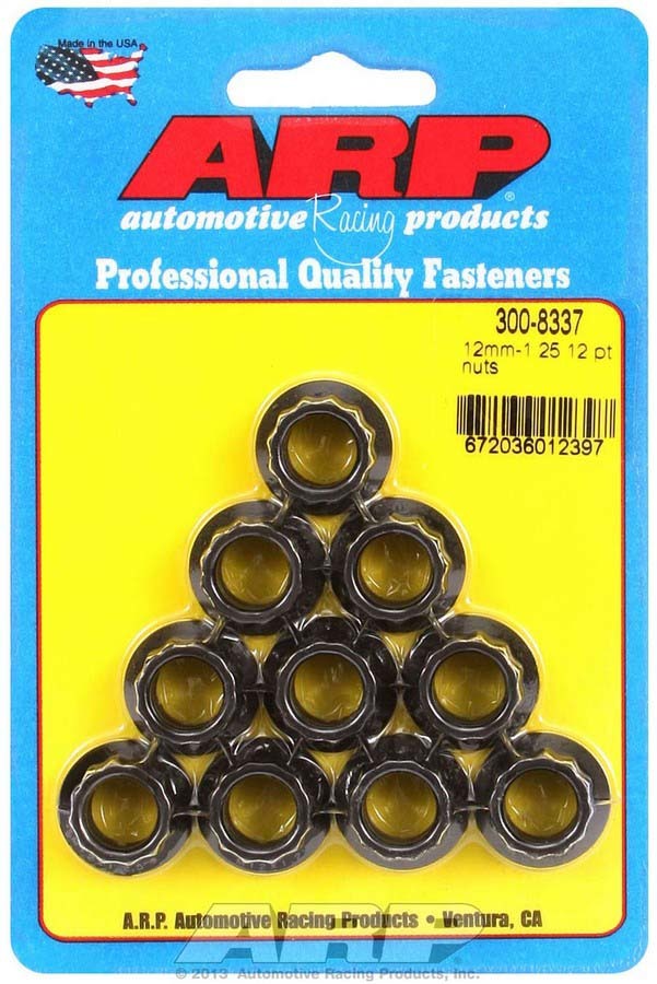 Nut - 12 mm x 1.25 Thread - 14 mm 12 Point Head - Chromoly - Black Oxide - Universal - Set of 10
