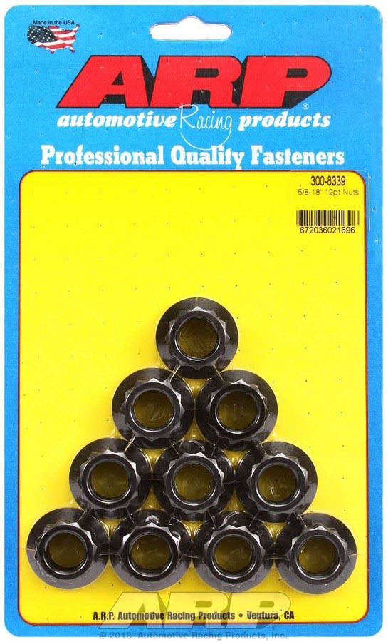 Nut - 5/8-18 in Thread - 13/16 in 12 Point Head - Chromoly - Black Oxide - Universal - Set of 10