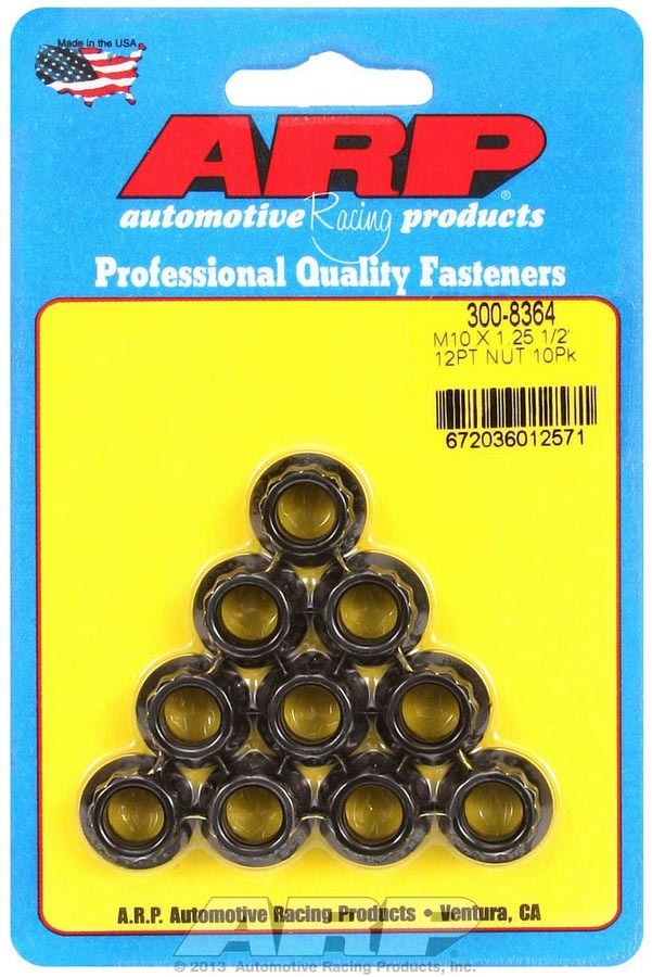 Nut - 10 mm x 1.25 Thread - 12 mm 12 Point Head - Chromoly - Black Oxide - Universal - Set of 10