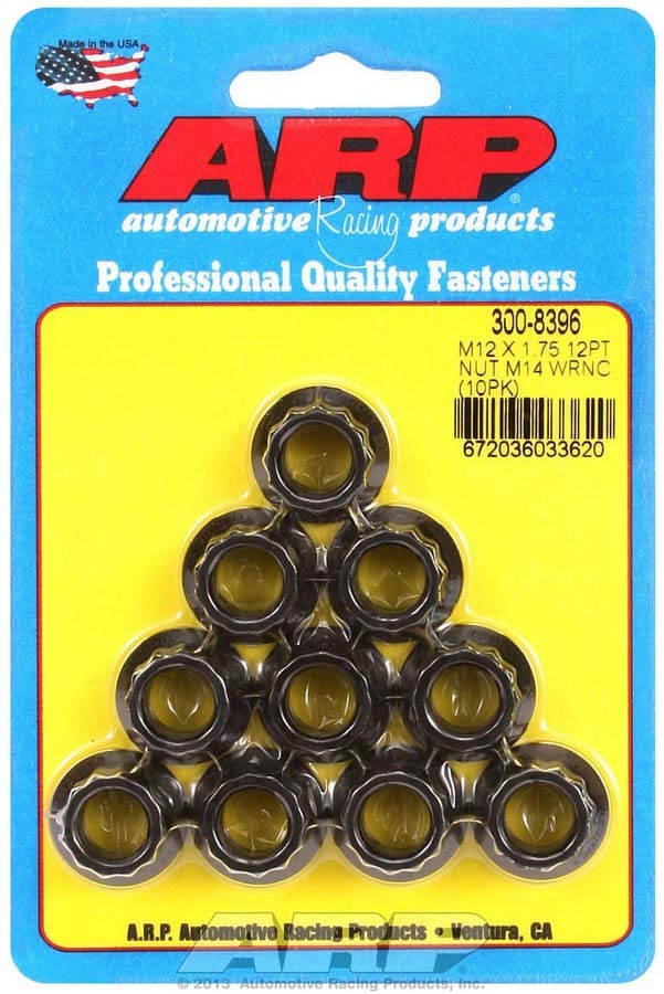 Nut - 12 mm x 1.75 Thread - 14 mm 12 Point Head - Chromoly - Black Oxide - Universal - Set of 10