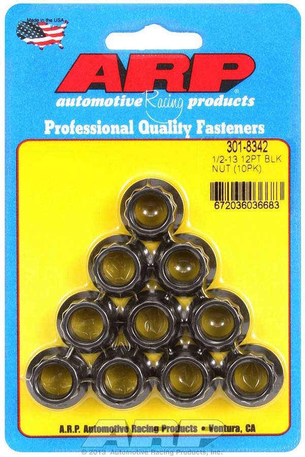 Nut - 1/2-13 in Thread - 9/16 in 12 Point Head - Chromoly - Black Oxide - Universal - Set of 10