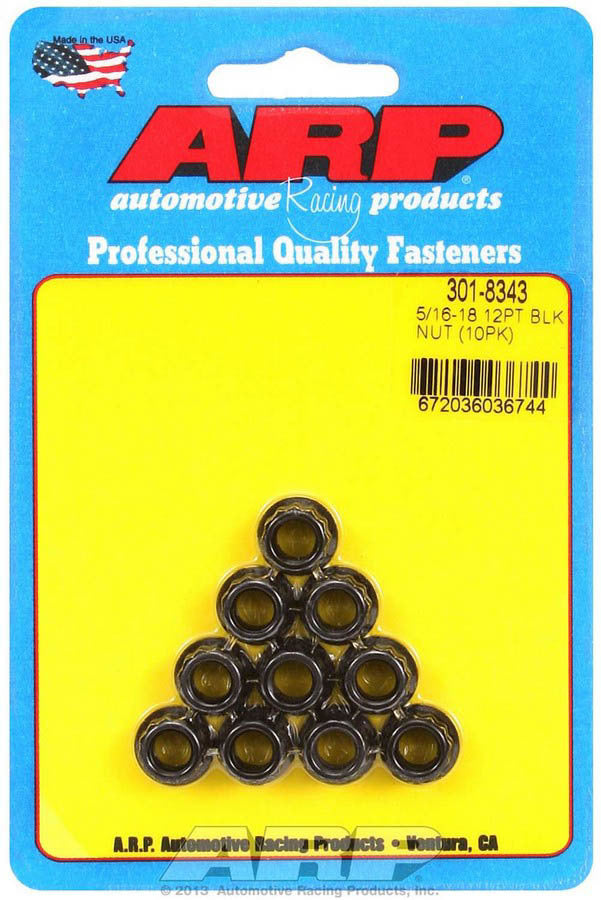 Nut - 5/16-18 in Thread - 3/8 in 12 Point Head - Chromoly - Black Oxide - Universal - Set of 10