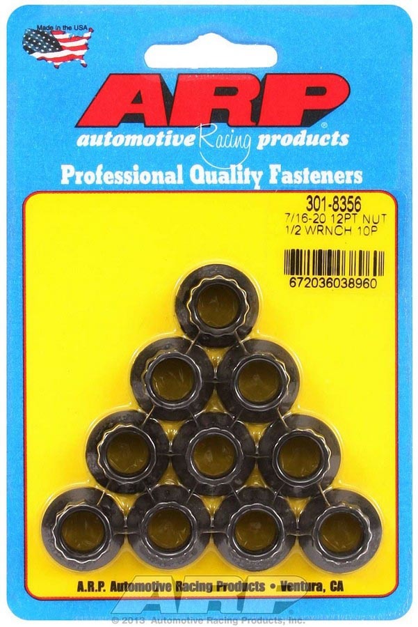Nut - 7/16-20 in Thread - 1/2 in 12 Point Head - Chromoly - Black Oxide - Universal - Set of 10