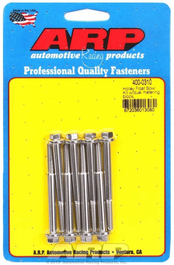 Carburetor Float Bowl Bolt - Hex Head - Stainless - Polished - Dual Metering Block - Holley Carbs - Set of 8