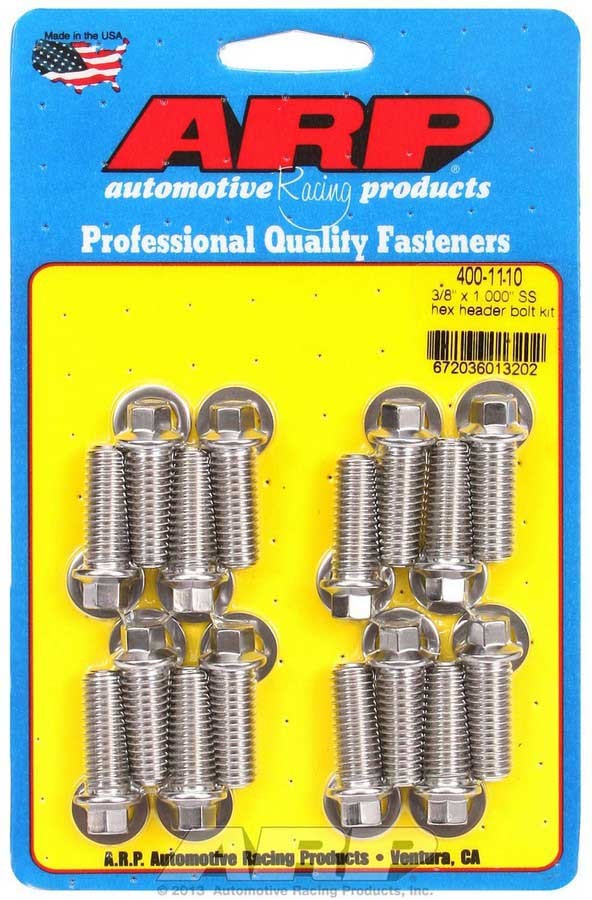 Header Bolt - 3/8-16 in Thread - 1 in Long - Hex Head - Stainless - Polished - Universal - Set of 16