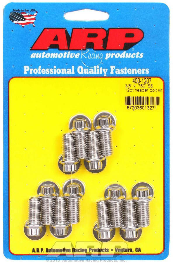 Header Bolt - 3/8-16 in Thread - 0.75 in Long - 12 Point Head - Stainless - Polished - Universal - Set of 12