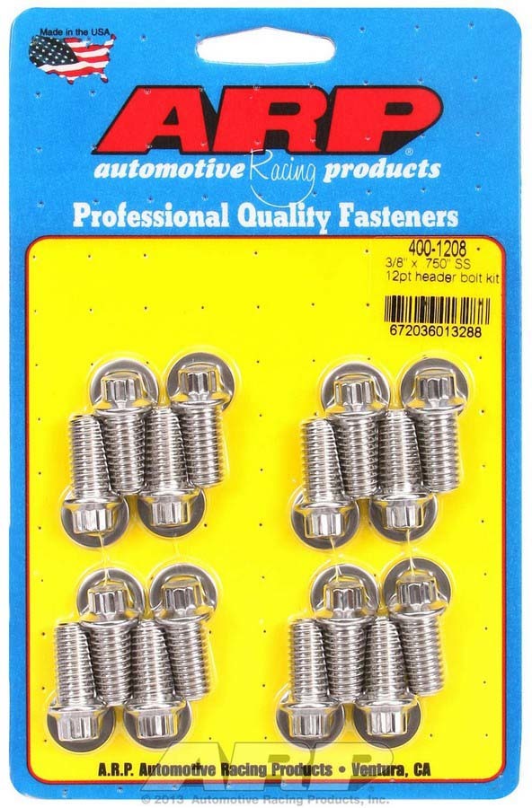 Header Bolt - 3/8-16 in Thread - 0.75 in Long - 12 Point Head - Stainless - Polished - Universal - Set of 16